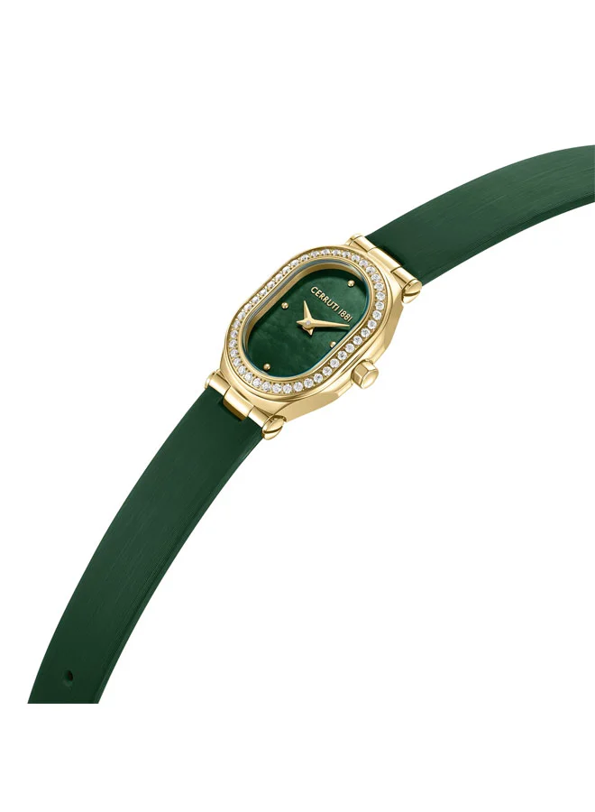 شيروتي 1881 Aosta Green Dial Genuine Leather Strap Analog Watch for Women, 19mm